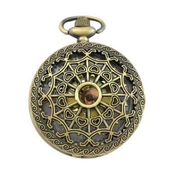 Steampunk Retro Antique Bronze Quartz Clock Necklace Pendant Pocket Watch  