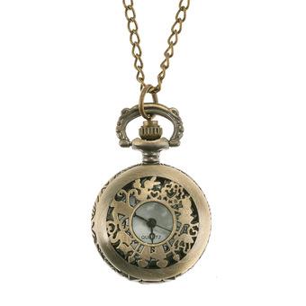 Sunweb Vintage Style Bronze Steampunk Quartz Necklace Pendant Chain Clock Pocket Watch  