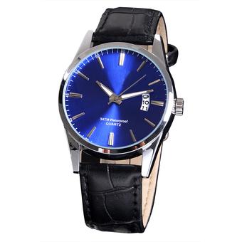 SuperCart Luxury Business Leisure Leather Quartz Wrist Watch (Blue) (Intl)  