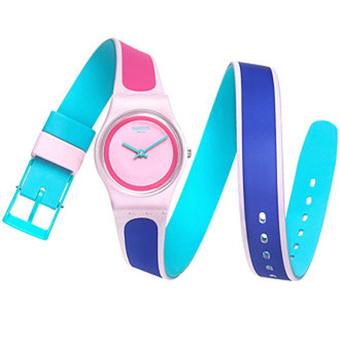 Swatch - Jam Tangan Wanita - Bening-Merah Muda - Rubber Pelangi - LP140 Kaijai  