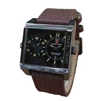 Swiss Amry - Jam Tangan Pria - Leather Strap - Sa 1858 - Cokelat Tua  