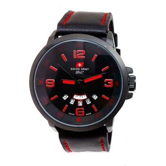 Swiss Army 1128 Day Date - Jam Tangan Pria - Hitam Merah - Kulit - SA 1128  