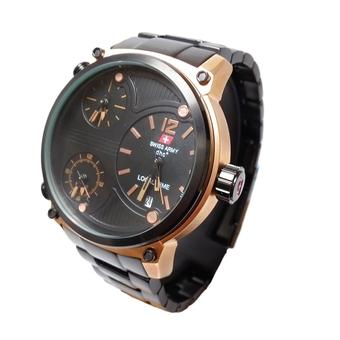 Swiss Army 2201 - Jam tangan Pria - Rantai Stainless Steel Hitam - Rose Gold  