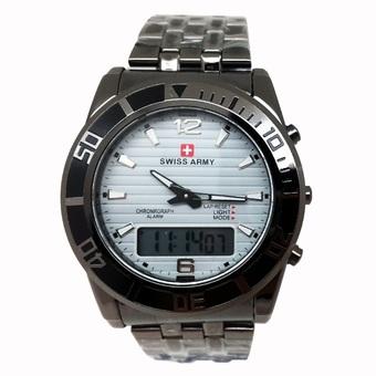 Swiss Army Analog Digital - Jam Tangan Pria - Stainless Hitam - Dial Abu - SA 1513 a  