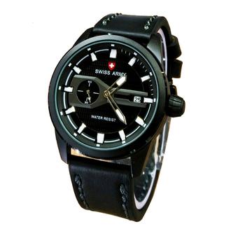 Swiss Army Chrono Detik Samping - Jam Tangan Pria - Tali Kulit - Hitam List Putih - SA433  