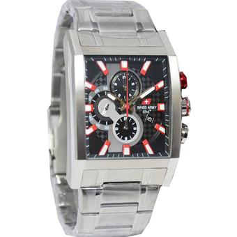 Swiss Army Chrono Jam Tangan Pria - Silver List Merah - Strap Stainless Steel - SA424Sm  