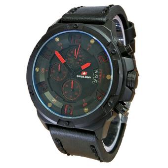 Swiss Army Chronograph - Jam Tangan Pria - SA 1359M Body Hitam - List Merah - Kulit Hitam  