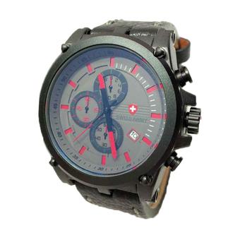 Swiss Army Chronograph - Jam Tangan Pria - SA 4174 M Body Hitam - List Merah - Kulit  