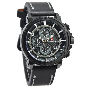 Swiss Army Chronograph - Jam Tangan Pria - SA 5038M Body Hitam - List Putih - Kulit Hitam  