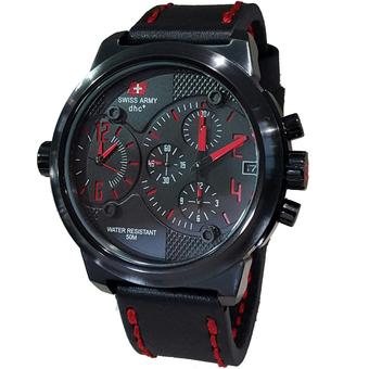 Swiss Army Chronograph SA2276LR Jam Tangan Pria Strap Leather Hitam Lis Merah  