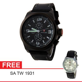 Swiss Army Chronograph Series SA 3026M BL WH - Jam Tangan Pria - Hitam - Kulit + Gratis Swiss Army TW 1931  