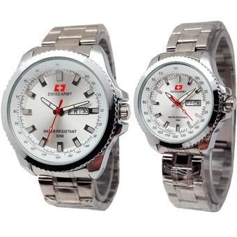 Swiss Army Couple - Jam Tangan Couple - Silver Stainless - Dial Putih - SA 3067 CP  