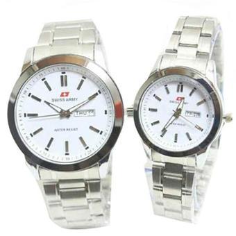 Swiss Army Couple - Jam Tangan Couple - Silver Stainless - Dial Putih - SA 6457 QA  