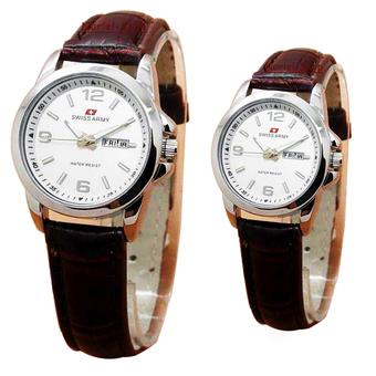 Swiss Army Couple - Jam Tangan Pasangan - Tali Kulit - Coklat Plat Putih - SA2960  