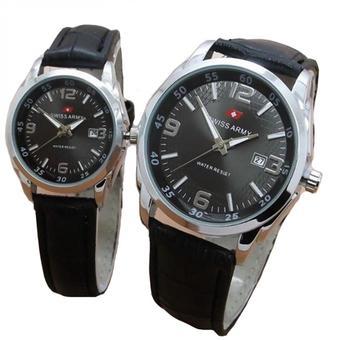 Swiss Army Couple - Leather Strap - Black Silver - SA 3355 BS  