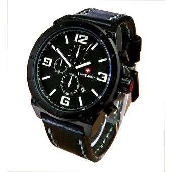 Swiss Army Crhono Aktif Jam Tangan Pria - Tali Kulit - Hitam List Putih - SA4422  