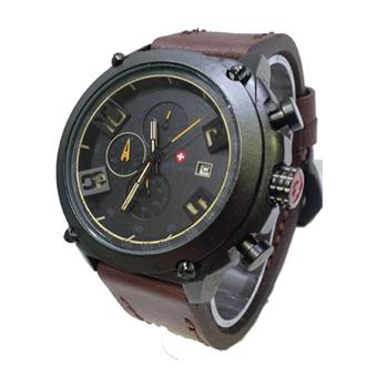 Swiss Army Crhono Jam Tangan Pria - Cokelat Tua-Hitam - Strap Kulit - SA617  