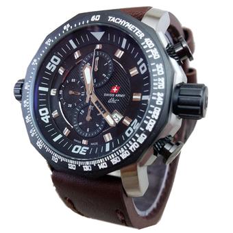 Swiss Army Crhono Jam Tangan Pria - Cokelat Tua-Silver - Strap Kulit - SA647  