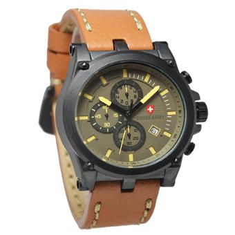 Swiss Army Crhono Jam Tangan Pria - Cokelat-kuning - Strap Kulit - SA633  