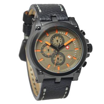 Swiss Army Crhono Jam Tangan Pria - Hitam-List Orange - Strap Kulit - SA633  