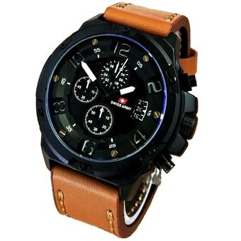 Swiss Army Crhono - Jam Tangan Pria - Tali Kulit - Coklat List Putih - SA7765  