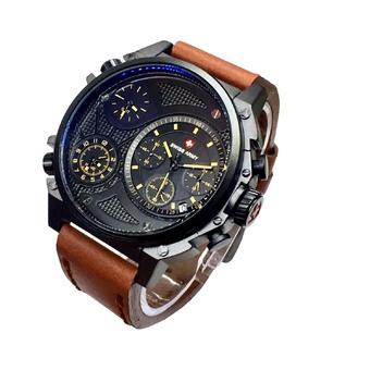 Swiss Army Crhono Jam Tangan Pria - Tali Kulit - Coklat List Kuning - SA4623  