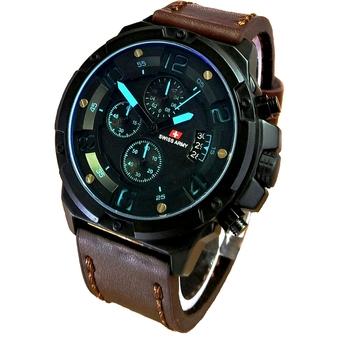 Swiss Army Crhono - Jam Tangan Pria - Tali Kulit - Coklat Tua List Biru - SA7765  