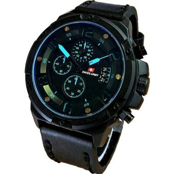 Swiss Army Crhono - Jam Tangan Pria - Tali Kulit - Hitam List Biru - SA7765  