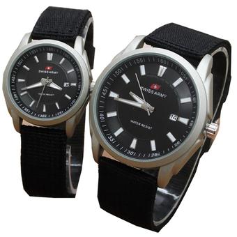 Swiss Army Date Jam Tangan Couple - Strap Canvas - SA 5096 Hitam  