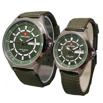 Swiss Army Date Jam Tangan Couple - Strap Canvas - SA 5096 HIJAU  