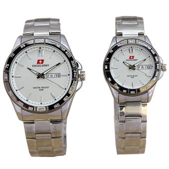 Swiss Army Day Date Jam Tangan Couple Stainless Steel - (Silver)-SA 8707 SW  