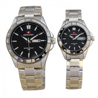 Swiss Army Daydate Fashion SA4217MLS Jam Tangan Pasangan - Silver-Hitam  