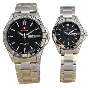 Swiss Army Daydate Fasion D42H160SA4217MLSLVPH Jam Tangan Pasangan - Silver-Hitam  