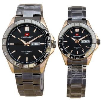 Swiss Army Daydate Fasion - Jam Tangan Pasangan/couple -Hitam/Gold- SA 1232 C  