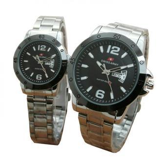 Swiss Army Daydate Fasion SA 5433 BW-Jam Tangan Pasangan - Hitam Silver  