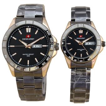 Swiss Army Daydate Fasion SA4217MLH Jam Tangan Pasangan - Hitam-Gold  