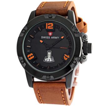 Swiss Army Daydate - Jam Tangan Pria - Cokelat - Strap Kulit - SA8820  