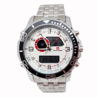 Swiss Army Digital Combo - Jam Tangan Pria - Silver Stainless - Dial Putih - SA 1678 A  