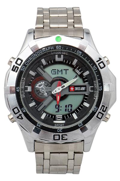 Swiss Army Digital Combo SA 1201 SS BL Jam Tangan Pria - Silver/Hitam