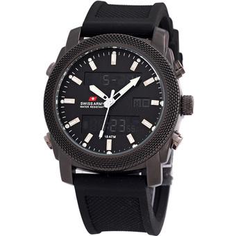 Swiss Army Dual Time Jam Tangan Pria - Hitam - Strap Karet  