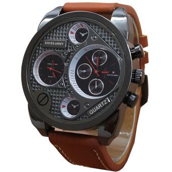 Swiss Army Dual Time - Jam Tangan Pria - Leather Strap - SA 1081 LBR - Cokelat  