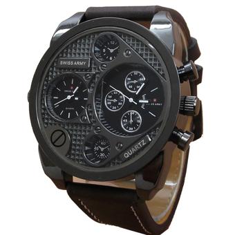 Swiss Army Dual Time - Jam Tangan Pria - Leather Strap - SA 1081 - Cokelat Tua  