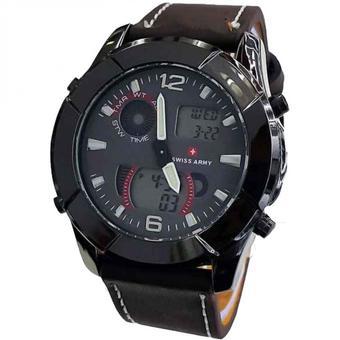 Swiss Army Dual Time Jam Tangan Pria - Letaher Strap - Coklat SA 079 DB2  