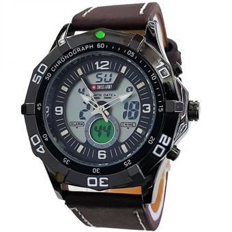 Swiss Army Dual Time Jam Tangan Pria - Letaher Strap - Coklat SA 83 DB  