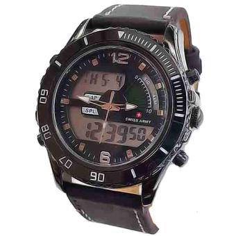 Swiss Army Dual Time Jam Tangan Pria - Letaher Strap - Coklat - SA 085 DB  