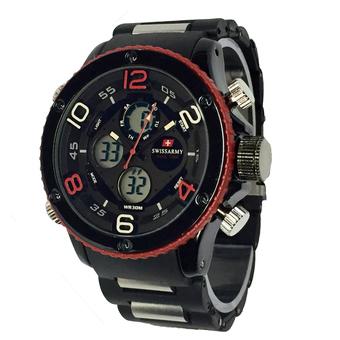 Swiss Army Dual Time - Jam Tangan Pria - Rubber Strap - SA 1899 Hitam Merah  