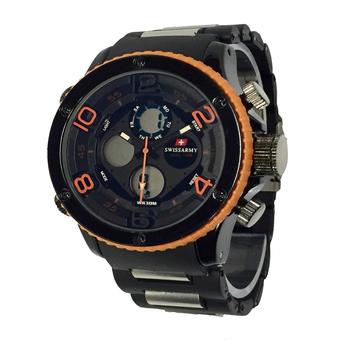 Swiss Army Dual Time - Jam Tangan Pria - Rubber Strap - SA 1899 BO - Hitam-Oranye  