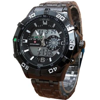 Swiss Army Dual Time - Jam Tangan Pria - Stainless Steel - Sa 079 - Hitam  