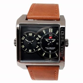 Swiss Army Dual Time - Jam Tangan Pria - Strap Kulit - Cokelat Muda - SA 0440 M  