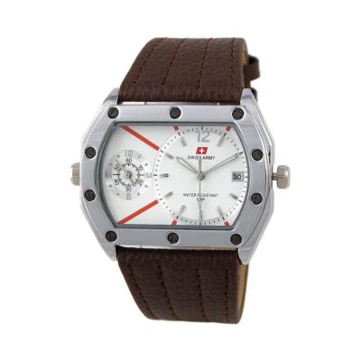 Swiss Army Dual Time Series SA 4055M SS BRW - Jam Tangan Pria - Kulit - Cokelat